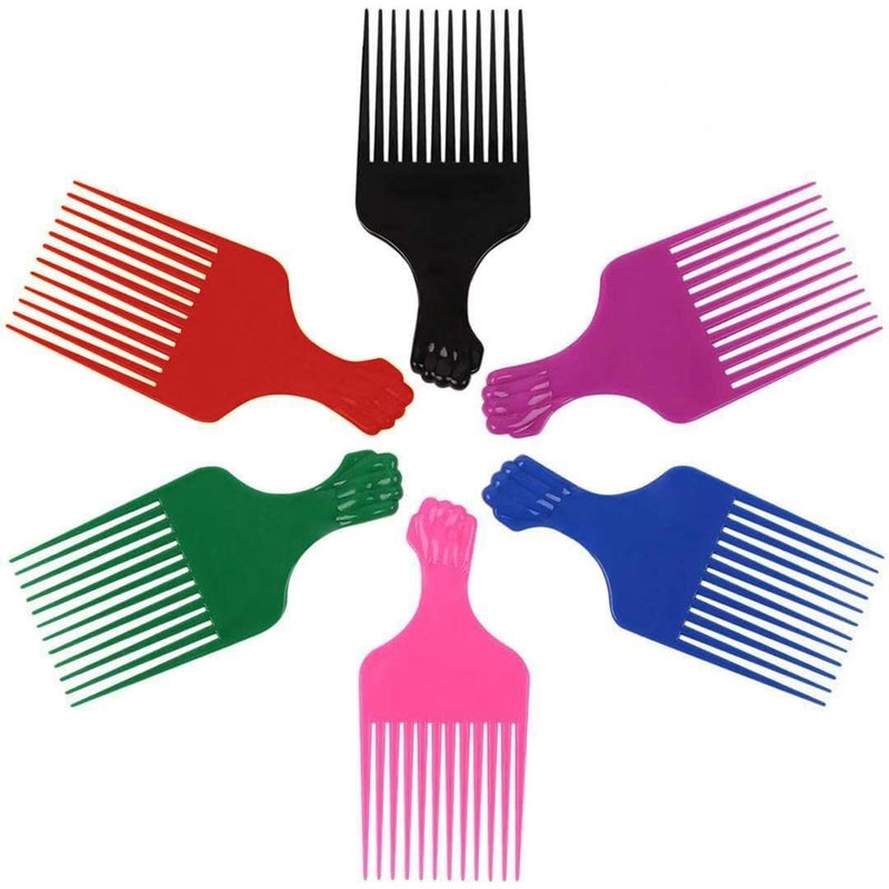 LEADUWAY Fist Picks for Curly and Afro Hair, Plastic 6.5 inch Lift Picks for Women and Men, Rainbow Set (6 PCS) - Image 1